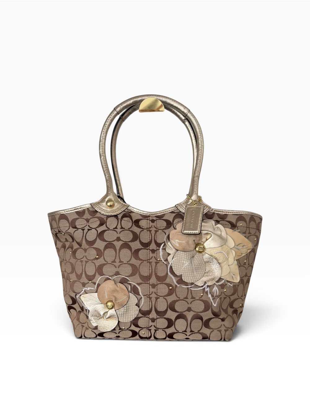Coach Bleecker F16276 Signature Floral Appliqué Gold Leather Tote Bag